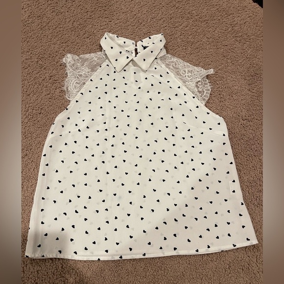 Women's Junior SHEIN black heart print collar top with mesh sholuder sleeves - Picture 11 of 11